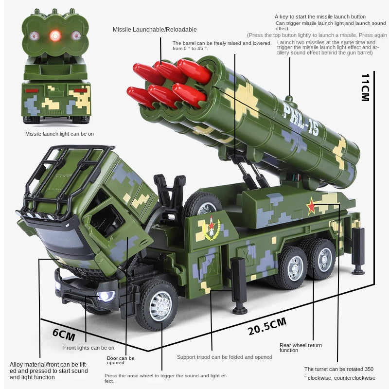 XHD 1:35 Scale PHL-16 Long-Range Rocket Launcher Die-Cast Alloy Missile Launch Vehicle Model Toy - Ejectable Missiles, Elevating Launch Tubes, Opening Doors, Sound & Light, Pull-Back Function - Modern Artillery Collection