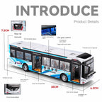 Autobús de nueva energía Chezhi a escala 1:42, modelo de aleación fundida a presión. Puertas que se abren, sonido e iluminación, función de retroceso. Colección de transporte público.