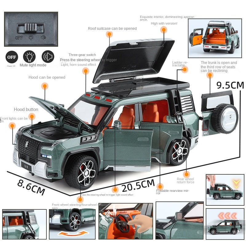 XHD 1:24 Die-Cast Alloy Model - Compatible with BYD Yangwang U8 - Luxury Off-Road SUV with Opening Doors, Sound & Light, Pull-Back Action, Shock Absorption & Steering