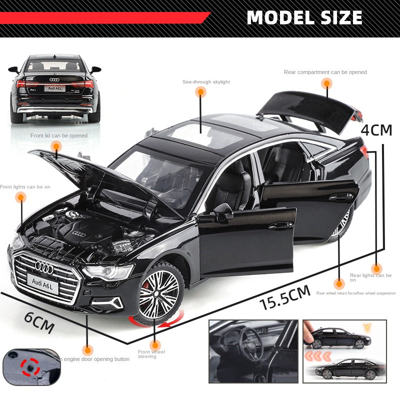Haochi 1:32 Licensed Audi A6L Die-Cast Alloy Model - Official Executive Sedan with Opening Doors, Realistic Sound & Light, Pull-Back Action, Shock Absorption & Steering