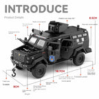 Chezhi 1:32 Licensed “Sabertooth” Armored Riot Control Vehicle Die-Cast Alloy Model - Official Police Tactical Vehicle with Opening Doors, Sound & Light, Pull-Back Action, Shock Absorption & Foldable Running Board