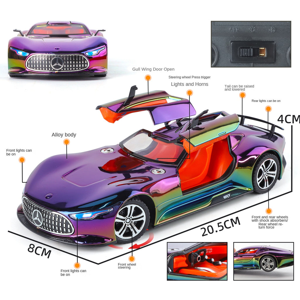 XHD 1:24 Chrome Edition Die-Cast Alloy Model - Compatible with Mercedes-AMG Vision GT Concept Car - Feature-Packed with Opening Doors, Realistic Sound & Light, Pull-Back Action, Shock Absorption & Steering