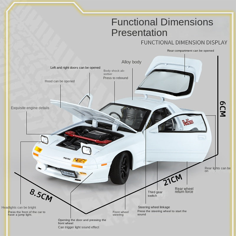 Jinglifang 1:24 Scale Die-Cast Alloy Model Toy Compatible with Mazda RX-7 - Pop-Up Headlights, Opening Doors, Sound & Light, Pull-Back Function, Shock Absorption & Steering - JDM Sports Car Collection