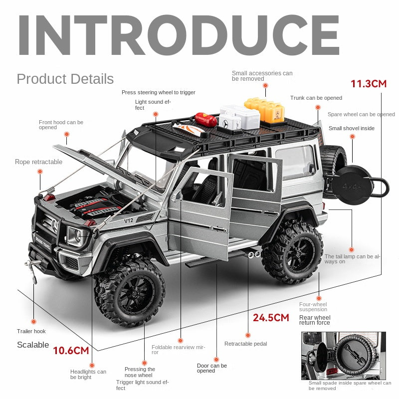 Chezhi 1:24 Scale Tuned Edition Die-Cast Alloy Model Toy Compatible with Mercedes-Benz G550 - with Roof Accessories, Retractable Winch, Opening Doors, Sound & Light, Pull-Back Function, Shock Absorption & Horn - Off-Road Vehicle Collection
