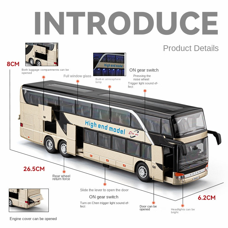 Chezhi 1:30 Die-Cast Alloy Long-Distance Coach Bus Model - Highway Cruiser with Opening Doors, Sound & Light & Pull-Back Action