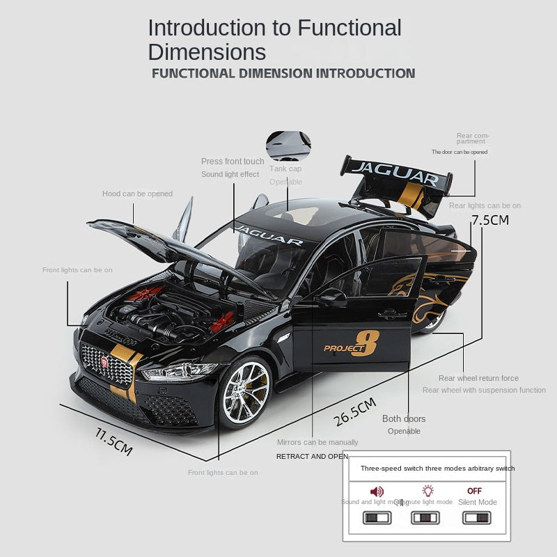 Qiyi 1:18 Scale Licensed Jaguar XE SV Project 8 Die-Cast Alloy Model Toy - Opening Doors, Sound & Light, Pull-Back Function, Shock Absorption, Steering, Foldable Mirrors & Removable Fuel Cap - Official Performance Sedan Collection