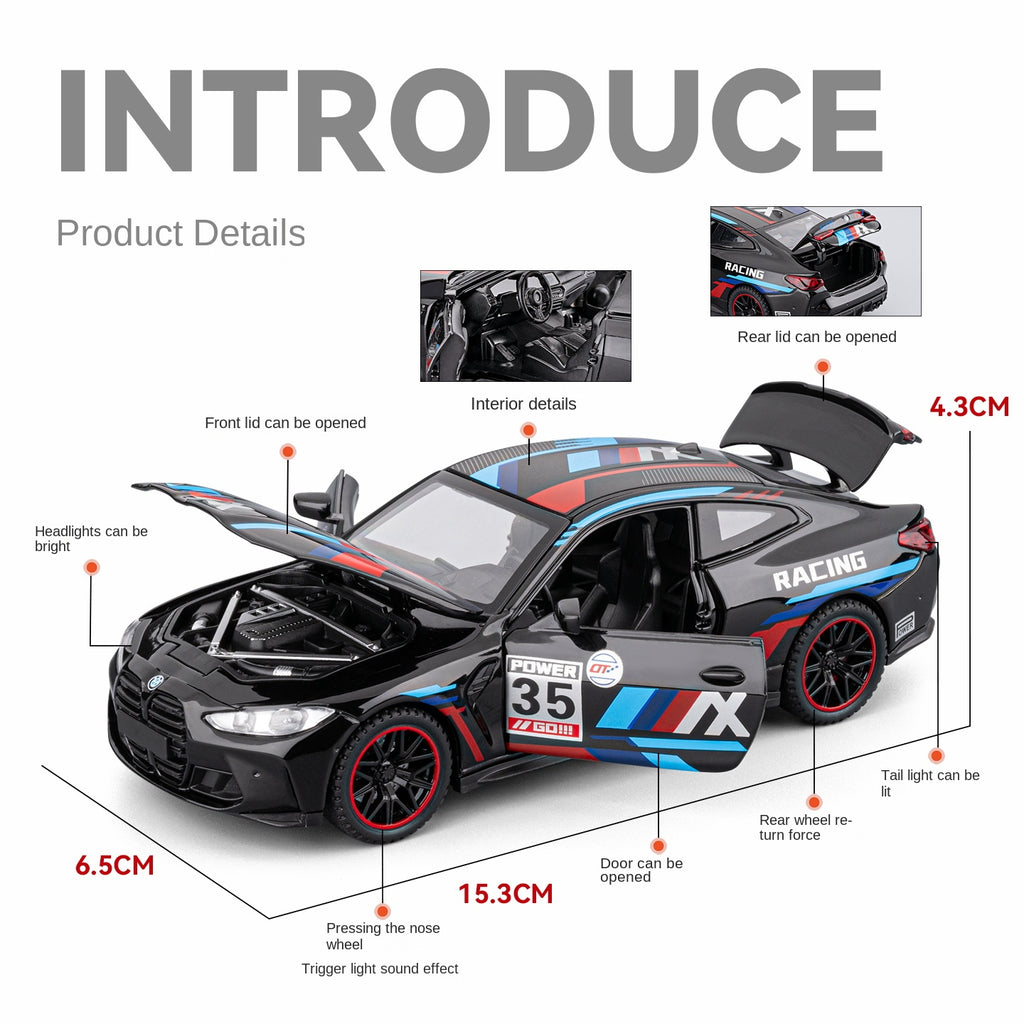 Chezhi 1:32 Scale Die-Cast Alloy Model Toy Compatible with BMW M4 Track Edition - Opening Doors, Sound & Light, Pull-Back Function - Sports Car Collection
