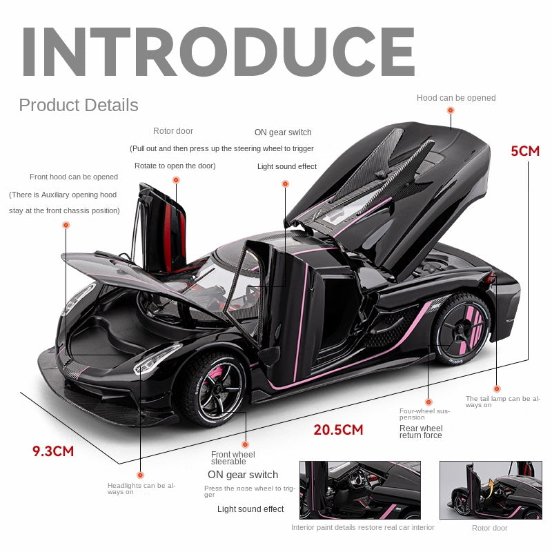 Chezhi 1:24 Die-Cast Alloy Model - Compatible with Koenigsegg Jesko Absolut  - Feature-Packed with Realistic Sound & Light, Pull-Back Action & Shock Absorption - Collector's Edition Hypercar