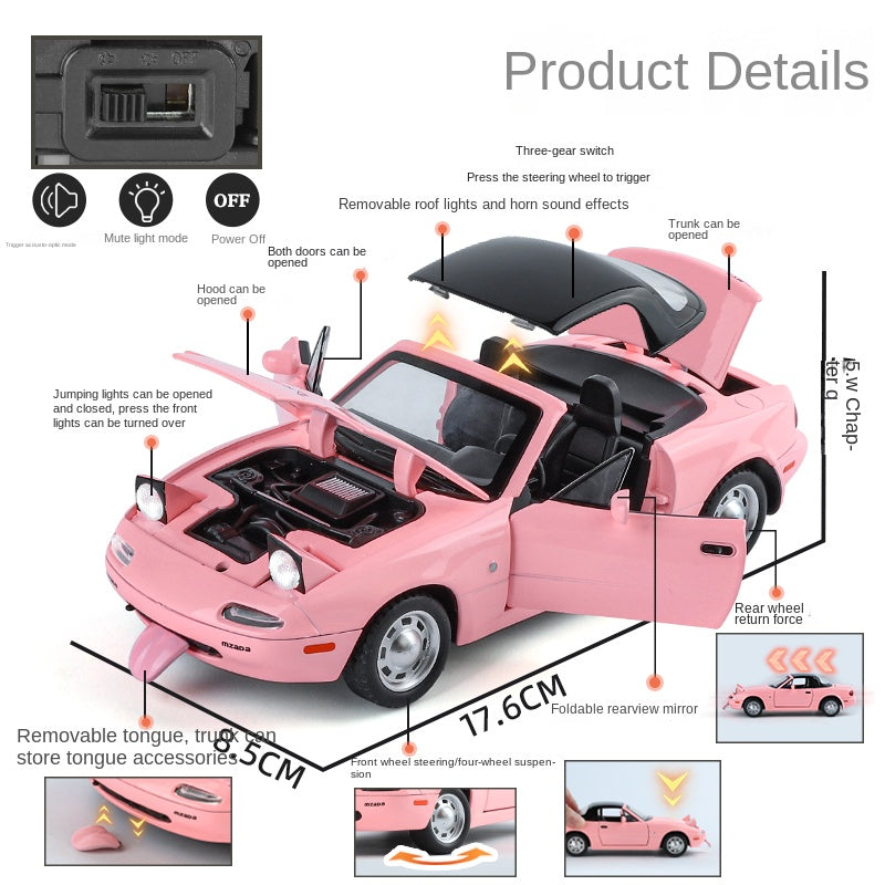 XHD 1:24 Scale Die-Cast Alloy Model Toy Compatible with Mazda MX-5 - Removable Soft Top, Opening Doors, Sound & Light, Pull-Back Function, Shock Absorption, Steering & Horn - Roadster Collection