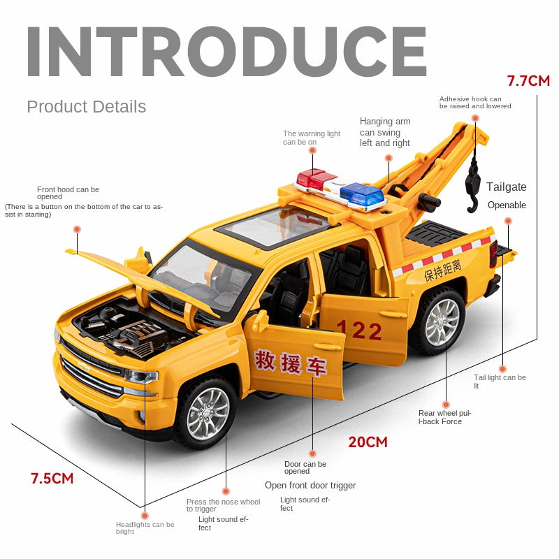 Chezhi 1:32 Scale Die-Cast Alloy Model Toy Compatible with Chevrolet Pickup - Aerial Platform / Rescue Truck, Opening Doors, Sound & Light, Pull-Back Function