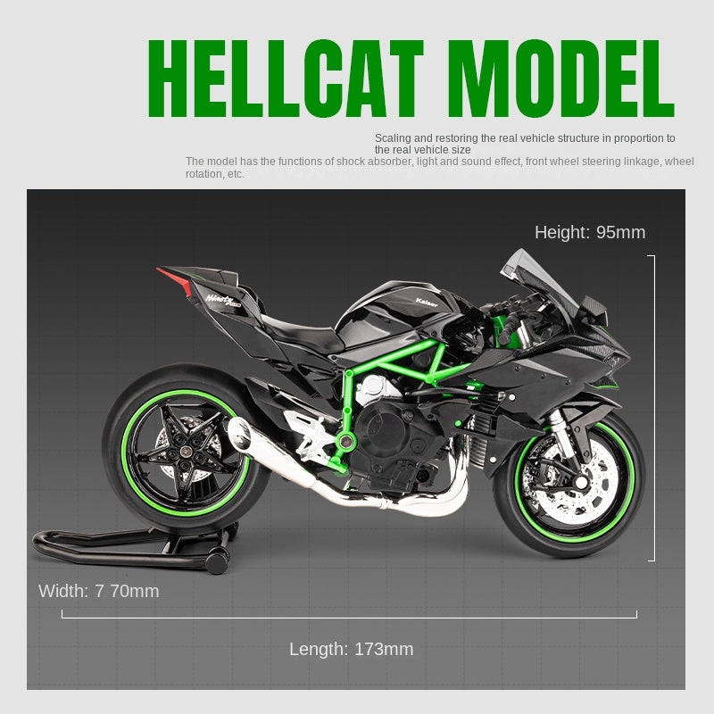 Jiaye 1:12 Scale Die-Cast Alloy Motorcycle Model Toy Compatible with Kawasaki Ninja H2R - Sound & Light, Shock Absorption & Steering - Superbike Collection