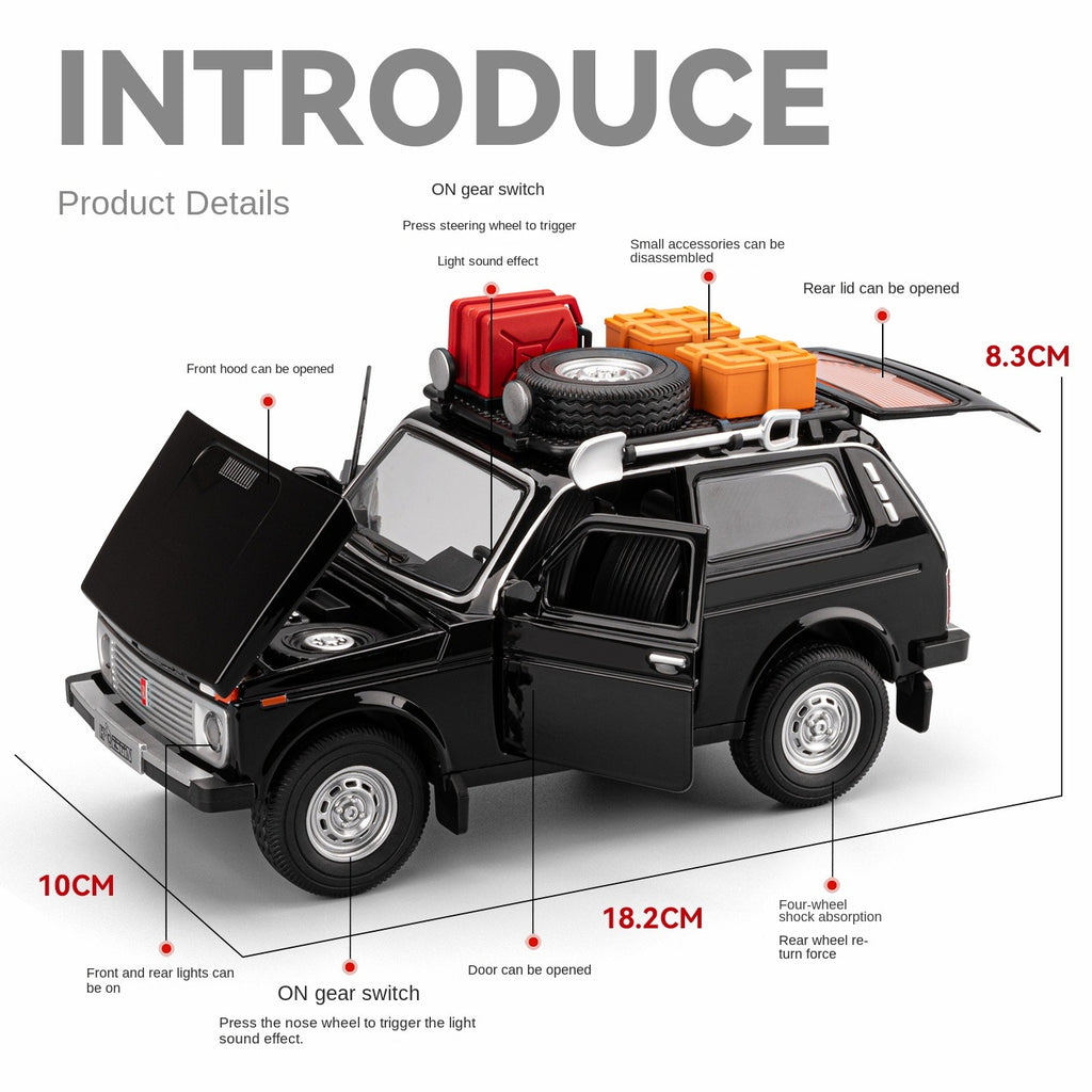 Chezhi 1:24 Scale Die-Cast Alloy Model Toy Compatible with Lada Niva - with Roof Accessories, Opening Doors, Sound & Light, Pull-Back Function, Shock Absorption & Horn - Classic Off-Road Collection