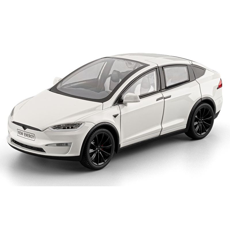 Chezhi 1:24 Die-Cast Alloy Model - Compatible with Tesla Model X - Feature-Packed with Interactive Steering Wheel, Foldable Mirrors, Adjustable Spoiler, Opening Doors, Realistic Sound & Light, Pull-Back Action & Shock Absorption - Tech Edition