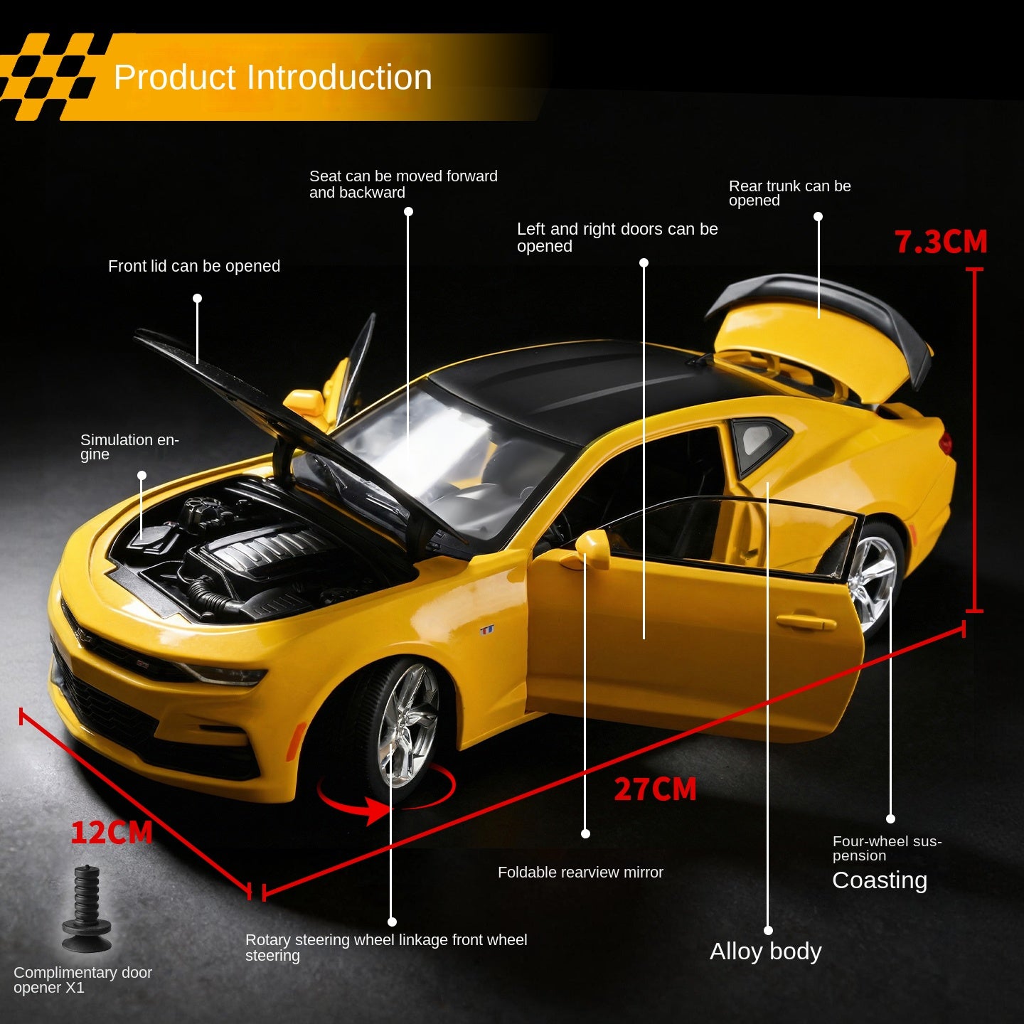 Black Mamba 1:18 Scale Licensed Chevrolet Camaro Die-Cast Alloy Static Model - Opening Doors, Shock Absorption, Steering, Adjustable Seats & Foldable Mirrors - Muscle Car Collection