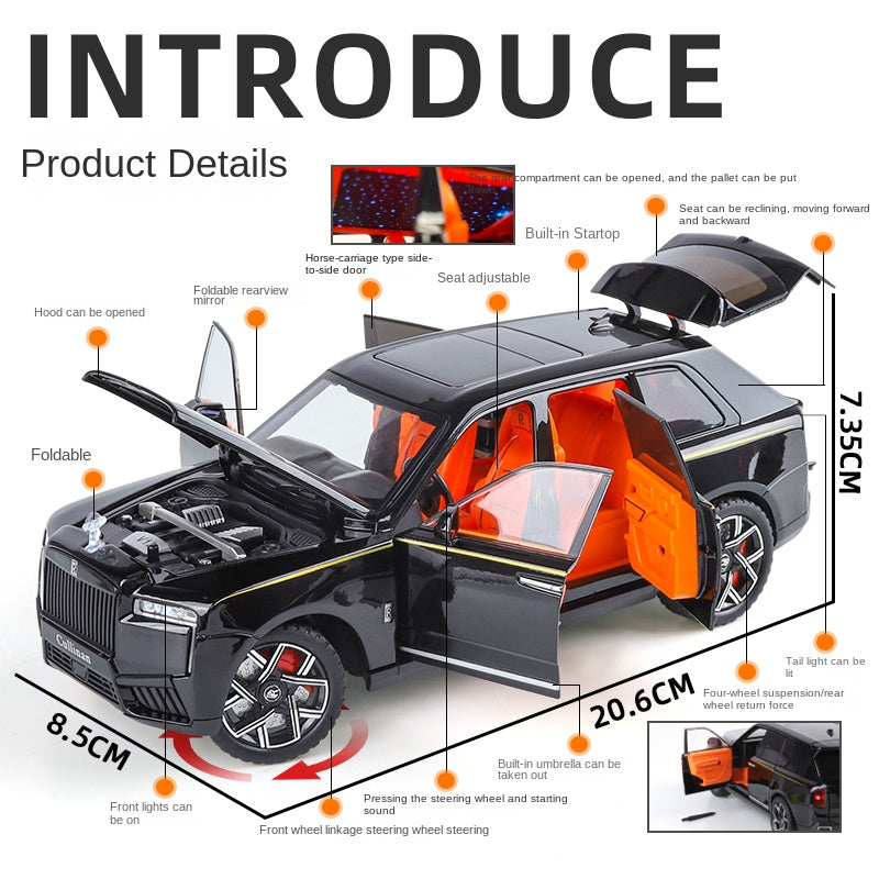 Jin Lifang 1:24 Die-Cast Alloy Model - Compatible with Rolls-Royce Cullinan - Ultimate Luxury SUV with Starlight Headliner, Adjustable Seats, Foldable Spirit of Ecstasy, Opening Doors, Sound & Light & Pull-Back Action