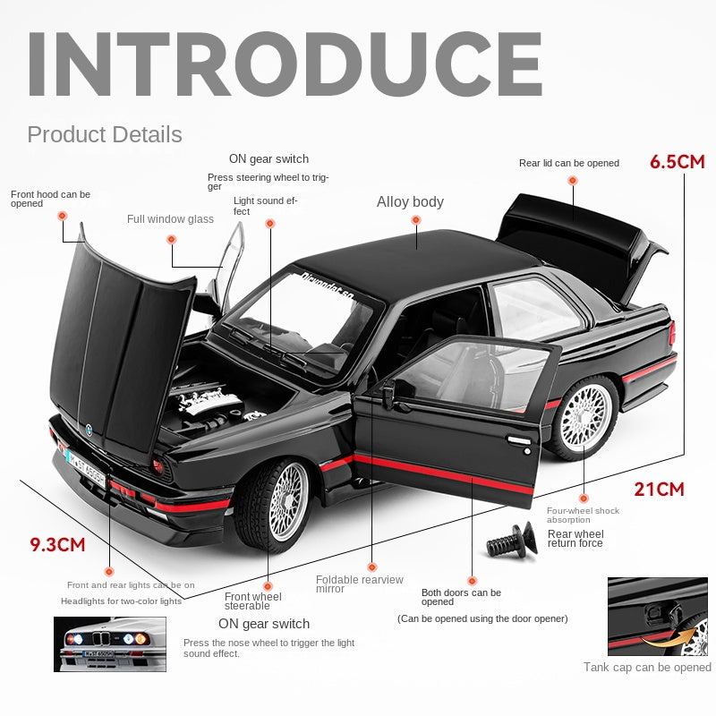 Chezhi 1:24 Die-Cast Alloy Model - Compatible with BMW M3 - High-Performance Sedan with Opening Doors, Sound & Light, Pull-Back Action, Shock Absorption, Steering, Horn, Foldable Mirrors & Opening Fuel Cap