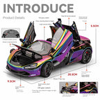 Chezhi 1:24 Scale Chrome Edition Die-Cast Alloy Model Toy Compatible with McLaren 720S - Retractable Roof Panel, Opening Doors, Sound & Light, Pull-Back Function, Shock Absorption, Steering & Horn - Supercar Collection