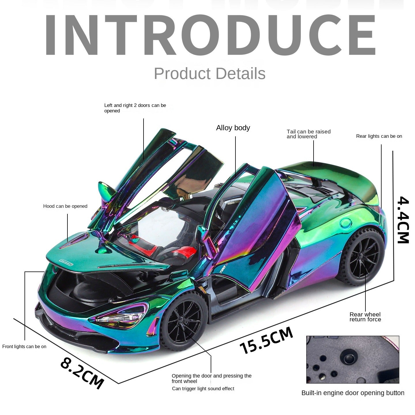 Jin Lifang 1:32 Chrome Edition Die-Cast Alloy Model - Compatible with McLaren 720S Supercar - Feature-Packed with Realistic Sound & Light, Pull-Back Action & Adjustable Rear Wing