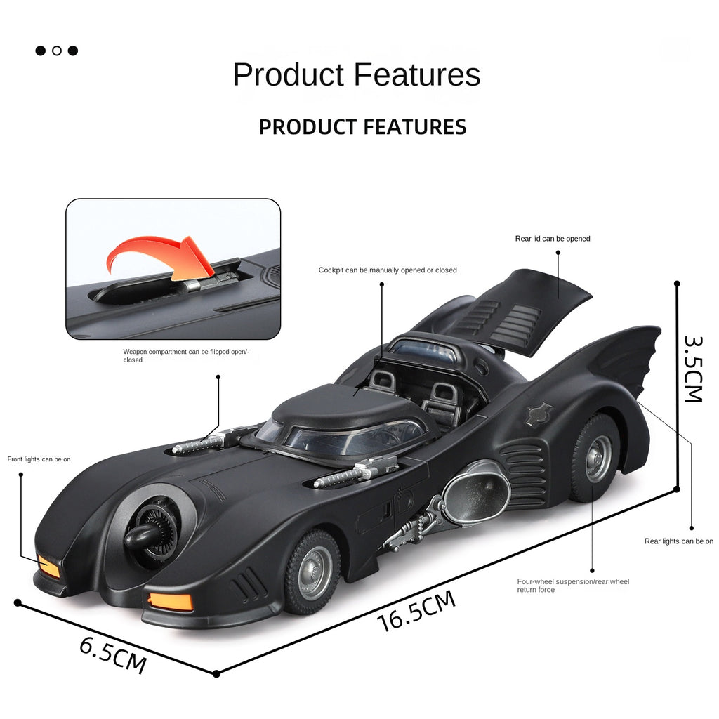 Batimóvil Qiyi de 1989, modelo de aleación fundida a presión, escala 1:32, con licencia. Incluye capota abatible, sonido e iluminación, función de retroceso y amortiguación. Colección de vehículos de la película.