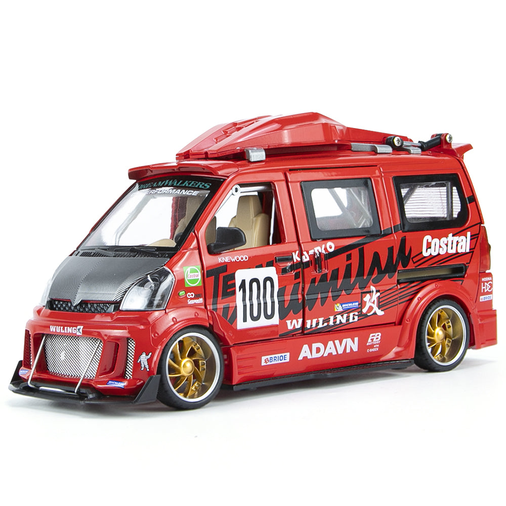 Jinglifang 1:24 Scale Tuned Edition Die-Cast Alloy Model Toy Compatible with Wuling Minivan - Opening Doors, Sound & Light, Pull-Back Function, Shock Absorption & Steering - JDM Custom Collection