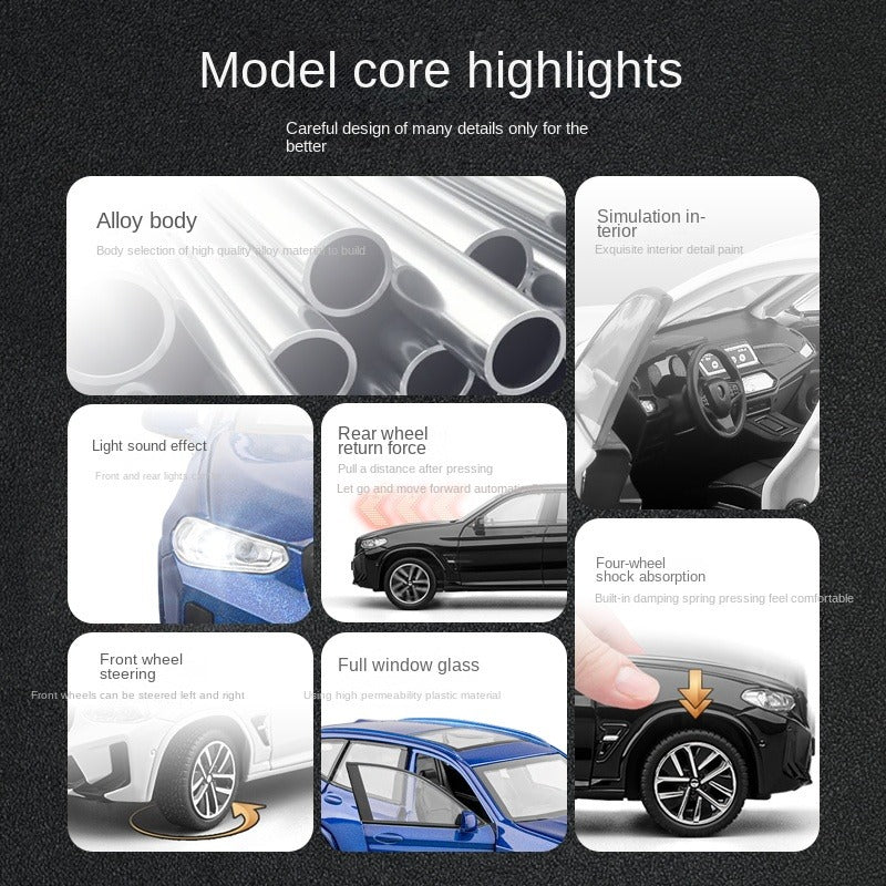Jiaye 1:32 Die-Cast Alloy Model - Compatible with BMW X3 M - High-Performance SUV with Opening Doors, Sound & Light, Pull-Back Action & Shock Absorption