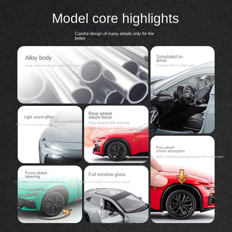 Jiaye 1:32 Die-Cast Alloy Model - Compatible with Ferrari Purosangue - First Ferrari FUV with Opening Doors, Sound & Light, Pull-Back Action & Shock Absorption