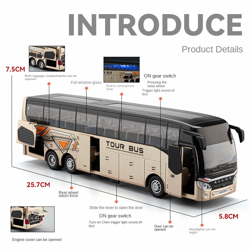 Chezhi 1:30 Scale Die-Cast Alloy Business Bus Model Toy - Opening Doors, Sound & Light, Pull-Back Function with Interior Ambient Lighting - Commercial Vehicle Collection