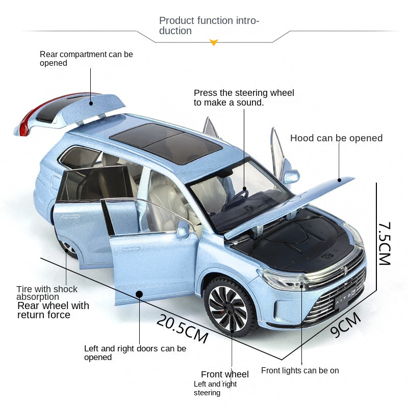 CKMODEL 1:24 Scale Die-Cast Alloy Model Toy Compatible with Huawei AITO M7 - Opening Doors, Sound & Light, Pull-Back Function, Shock Absorption, Steering & Horn - Smart SUV Collection