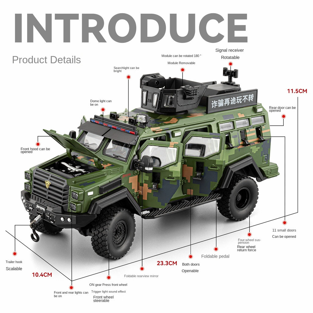 Chezhi 1:24 Scale Licensed Leopard Armored Vehicle Camouflage Edition Die-Cast Alloy Model Toy - Working Searchlight, Folding Steps, Retractable Winch, Opening Doors, Sound & Light, Pull-Back Function, Shock Absorption & Steering