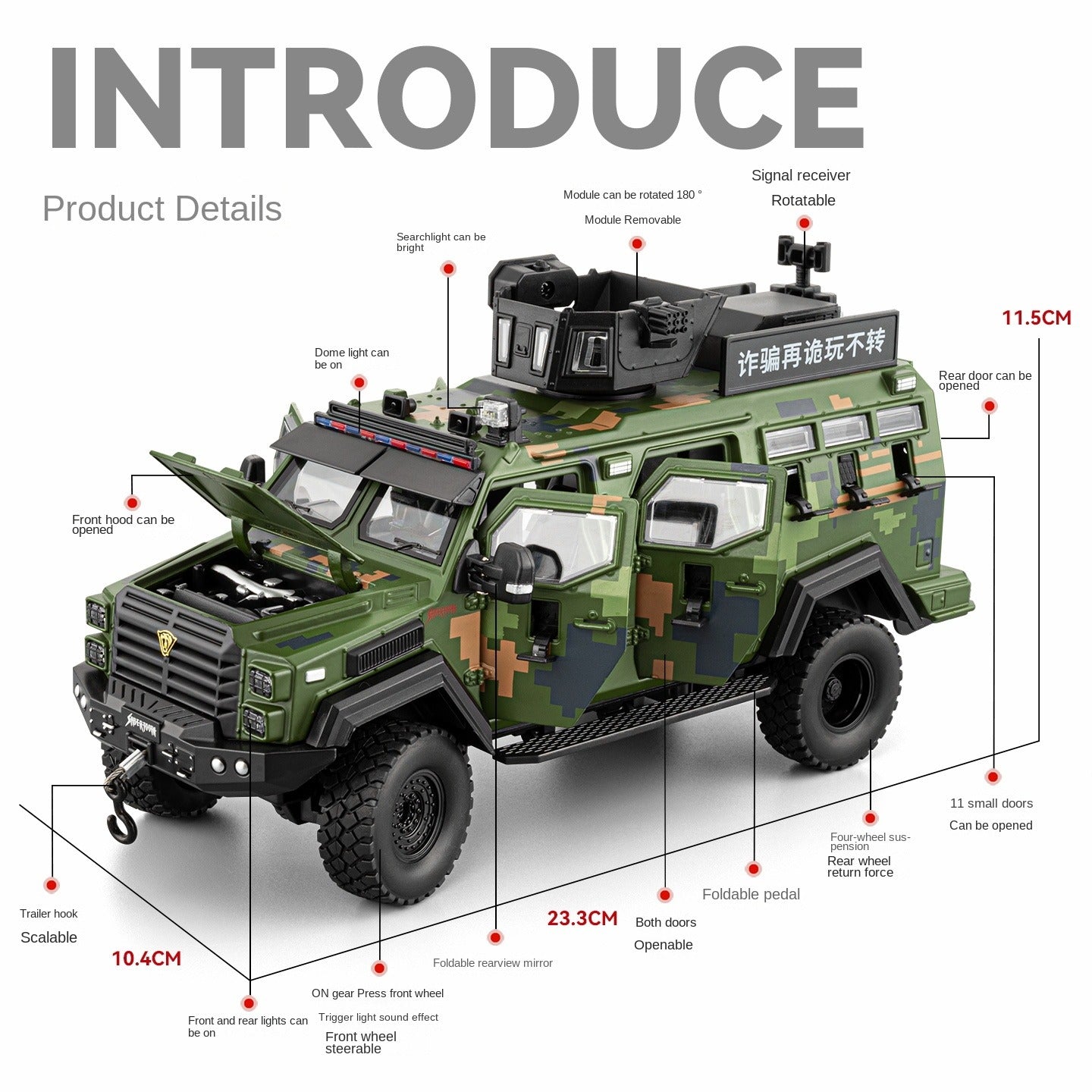Chezhi 1:24 Scale Licensed Leopard Armored Vehicle Camouflage Edition Die-Cast Alloy Model Toy - Working Searchlight, Folding Steps, Retractable Winch, Opening Doors, Sound & Light, Pull-Back Function, Shock Absorption & Steering