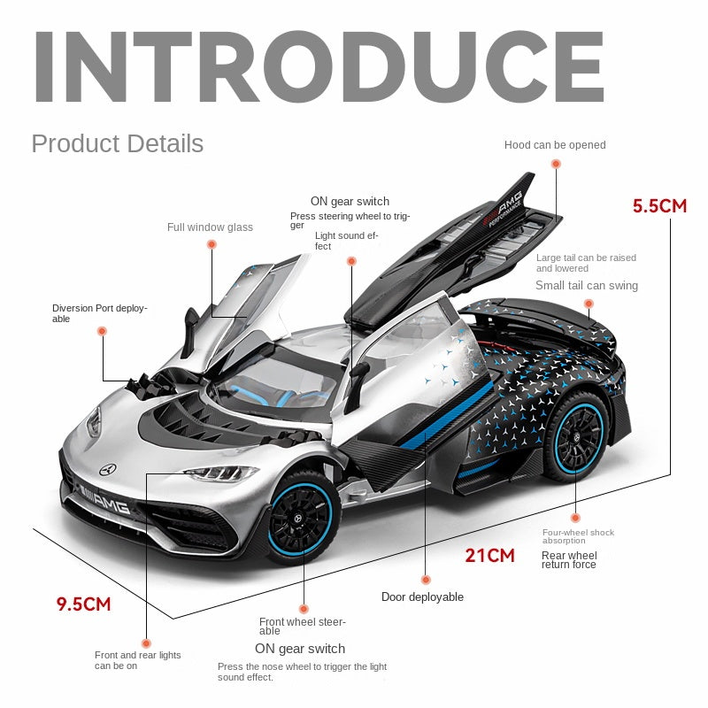 Chezhi 1:24 Die-Cast Alloy Model - Compatible with Mercedes-AMG ONE - F1 Hybrid Hypercar with Opening Doors, Sound & Light, Pull-Back Action, Shock Absorption, Steering & Adjustable Rear Wing