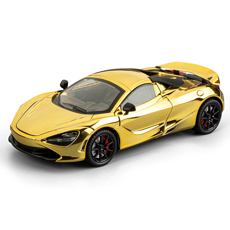 Chezhi 1:24 Scale Chrome Edition Die-Cast Alloy Model Toy Compatible with McLaren 720S - Retractable Roof Panel, Opening Doors, Sound & Light, Pull-Back Function, Shock Absorption, Steering & Horn - Supercar Collection