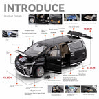 Chezhi 1:18 Scale Die-Cast Alloy Model Toy Compatible with Toyota Vellfire - Starlight Headliner, Power Sliding Doors, Manual Windows, Adjustable Seats, Opening Doors, Sound & Light, Pull-Back Function, Shock Absorption, Steering & Horn