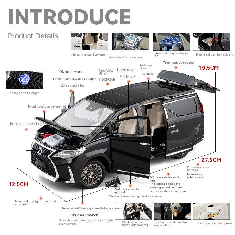 Chezhi 1:18 Lexus LM300 Luxury MPV Model - Masterpiece with Starry Roof, Power Doors, Working Windows, Adjustable Seats, Sound & Light, Pull-Back, Interactive Steering & Shock Absorption