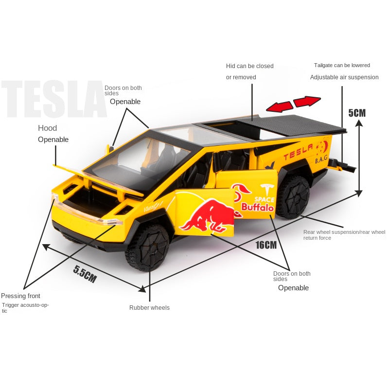 OK 1:32 Scale Die-Cast Alloy Model Toy Compatible with Tesla Cybertruck Red Bull Edition - Opening Doors, Sound & Light, Pull-Back Function & Shock Absorption - Energy Drink Collaboration Collection