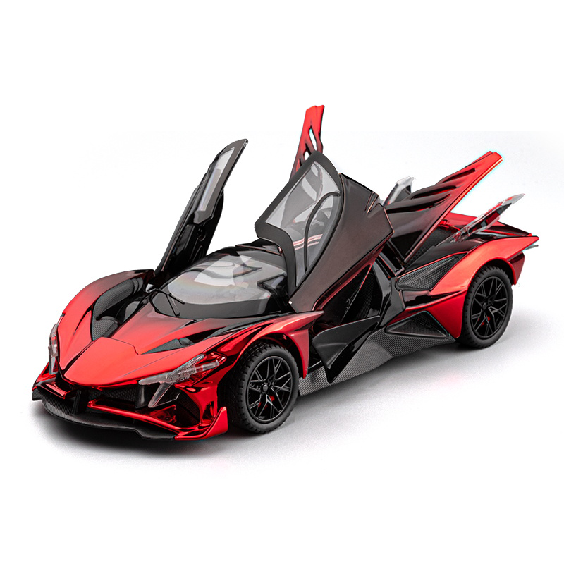 Chezhi 1:24 Chrome Edition Die-Cast Alloy Model - Compatible with Apollo Evo Hypercar - Feature-Packed with Opening Doors, Realistic Sound & Light, Pull-Back Action, Shock Absorption, Steering & Horn