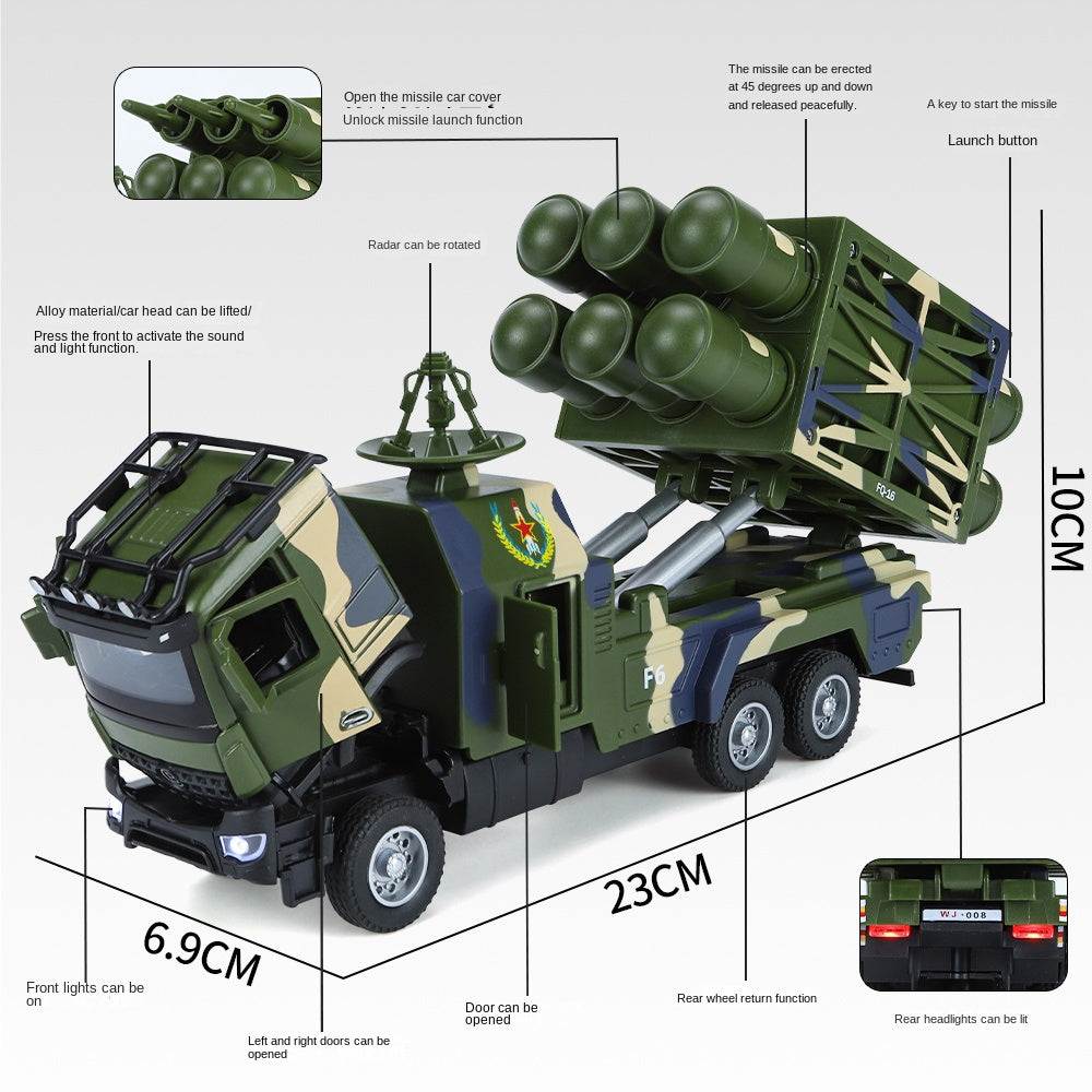XHD 1:35 Scale HQ-16 Surface-to-Air Missile Launch Vehicle Die-Cast Alloy Model Toy - Ejectable & Elevating Missiles, Opening Doors, Sound & Light, Pull-Back Function - Air Defense Missile Collection