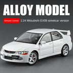Mitsubishi Lancer Evolution IX, modelo de aleación fundida a presión con licencia a escala 1:24 de Jinglifang: puertas que se abren, sonido e iluminación, función de retroceso, amortiguación y dirección. Colección de autos deportivos JDM.
