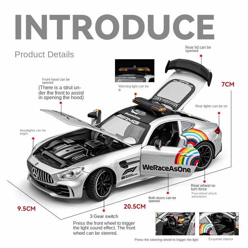 Chezhi 1:24 Die-Cast Alloy Model - Compatible with Mercedes-AMG GT R - Official F1 Safety Car with Opening Doors, Sound & Light, Pull-Back Action, Shock Absorption, Steering & Horn