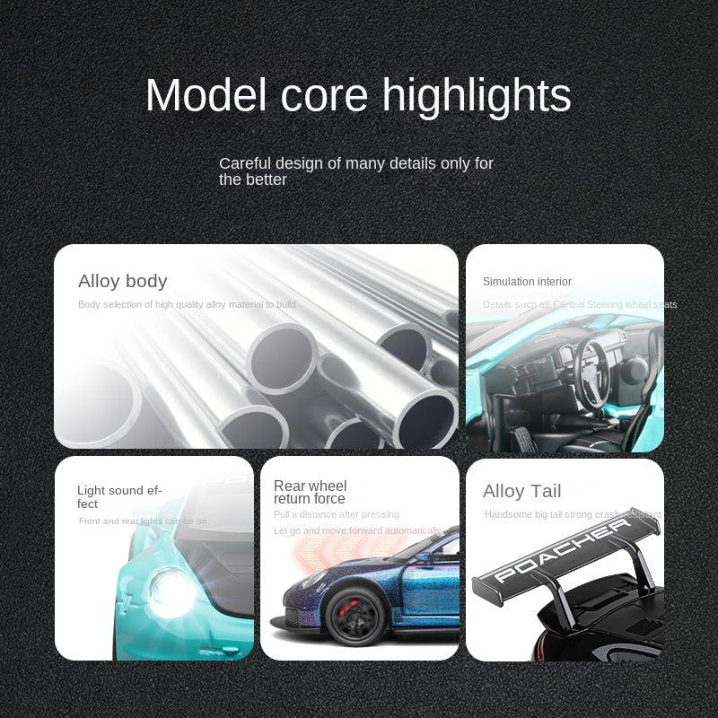 Jiaye 1:32 Die-Cast Alloy Model - Compatible with Porsche 911 GT3 RS - Track-Focused Sports Car with Opening Doors, Sound & Light & Pull-Back Action