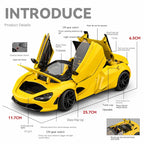 Chezhi 1:18 Die-Cast Alloy Model - Compatible with McLaren 720S Supercar - Masterpiece Edition with Retractable Roof, Adjustable Rear Wing, Opening Doors, Realistic Sound & Light, Pull-Back Action,  and Horn Sound