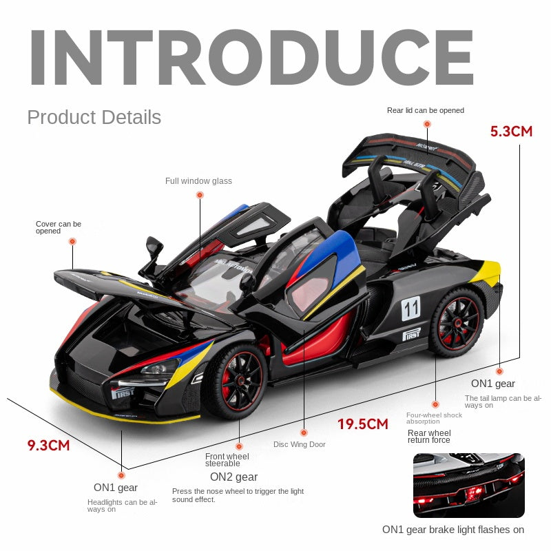 Chezhi 1:24 Die-Cast Alloy Model - Compatible with McLaren Senna GTR Track Beast - Feature-Packed with Opening Doors, Realistic Sound & Light, Pull-Back Action, Steering, Shock Absorption & Horn
