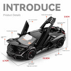 Modelo de juguete de aleación fundida a presión Chezhi a escala 1:32 compatible con Lamborghini Revuelto: puertas que se abren, sonido e iluminación, función de retroceso y alerón trasero ajustable - Colección de hipercoches híbridos