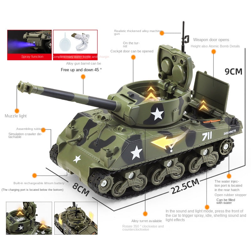 XHD 1:35 Die-Cast Alloy Model - Compatible with American M4 Sherman Tank - Feature-Packed with Smoke/Spray Effect, Sound & Light, Pull-Back Action & Removable Tracks