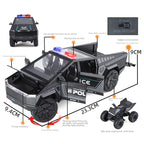 XHD 1:24 Tesla Cybertruck Police Model - Includes Mini Motorcycle, with Sound & Light, Opening Doors, Pull-Back, Shock Absorption & Steering