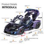 McLaren Senna, modelo de aleación fundida a presión, edición Smoke Effect, escala XHD 1:24: puertas que se abren, sonido e iluminación, función de retroceso, amortiguación, dirección y bocina - Colección Hypercar