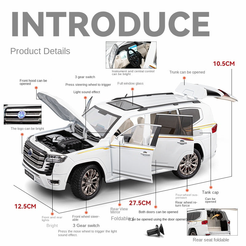 Chezhi 1:18 Licensed Toyota Land Cruiser LC300 Die-Cast Alloy Model - Official Full-Size Off-Road SUV with Opening Doors, Sound & Light, Pull-Back Action, Shock Absorption, Interactive Steering Wheel, Horn, Foldable Mirrors & Opening Fuel Cap