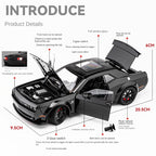 Chezhi 1:24 Scale Die-Cast Alloy Model Toy Compatible with Dodge Challenger Hellcat - Opening Doors, Sound & Light, Pull-Back Function, Shock Absorption, Steering, Horn & Foldable Mirrors - Muscle Car Collection