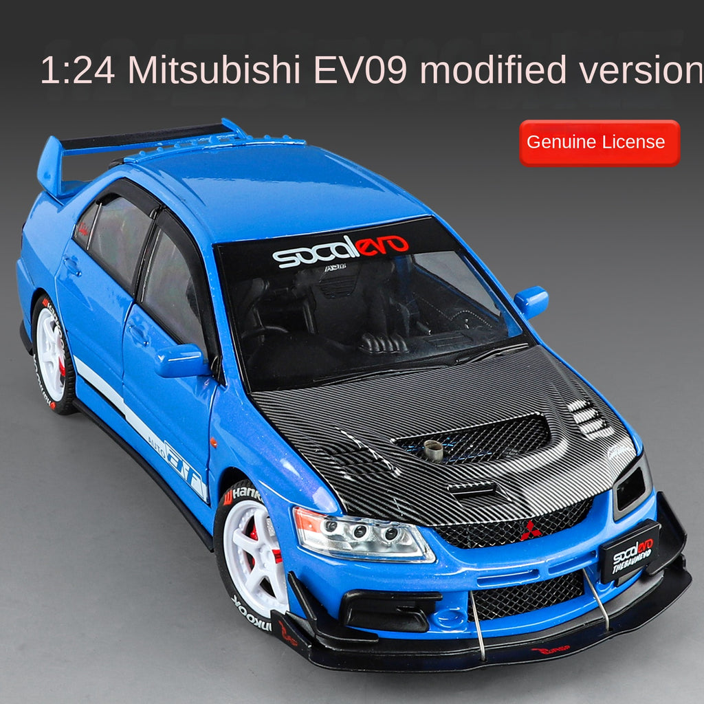 Jinglifang 1:24 Scale Licensed Mitsubishi Lancer Evolution IX Tuned Edition Die-Cast Alloy Model Toy - Opening Doors, Sound & Light, Pull-Back Function, Shock Absorption & Steering - JDM Sports Car Collection