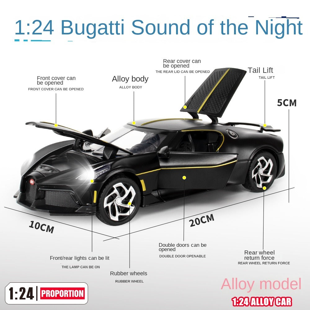 Black Mamba 1:24 Die-Cast Alloy Model - Compatible with Bugatti La Voiture Noire - One-of-One Hypercar with Opening Doors, Sound & Light, Pull-Back Action & Adjustable Rear Wing